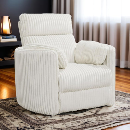 Pemberly Row Contemporary Fabric Swivel Glider Recliner in Ivory