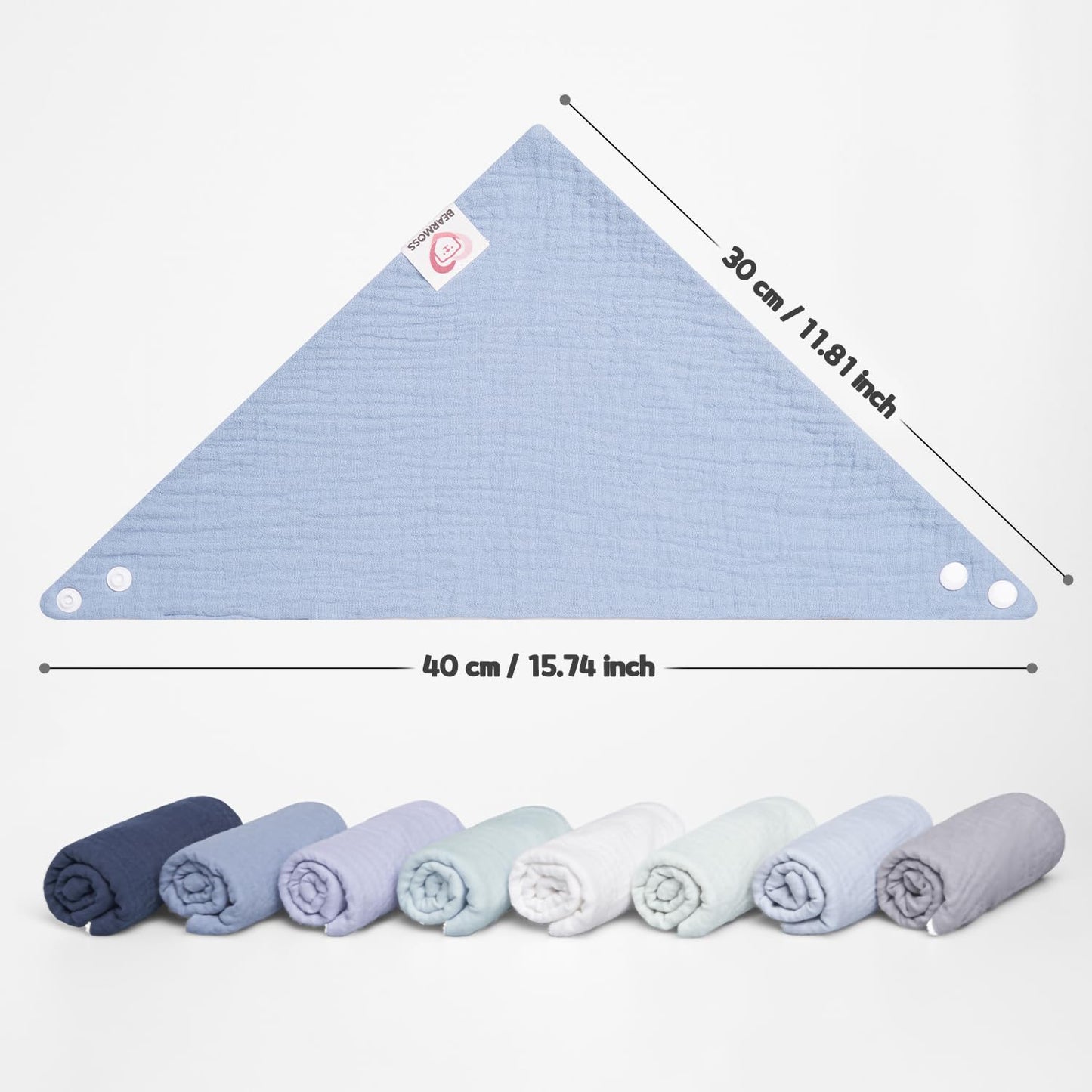 Bearmoss Muslin Baby Bibs 8 Pack Soft Bandana Bibs for Drooling & Teething, Absorbent Burp Cloths with Adjustable Snaps