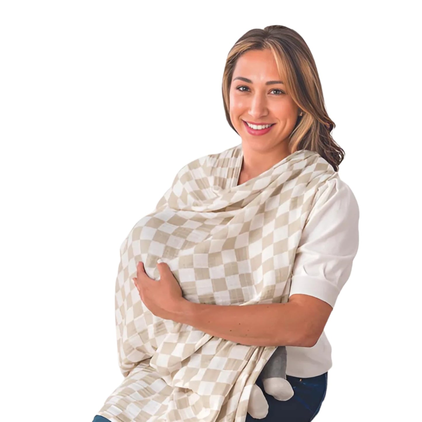 Itzy Ritzy Breastfeeding Boss Multi-Use Cover – A Nursing Cover, Swaddle, Car Seat Cover, Tummy Time Mat & Burp Cloth All in One – Made of Soft Muslin Fabric & Measures 47” x 47” (Taupe Stripe)