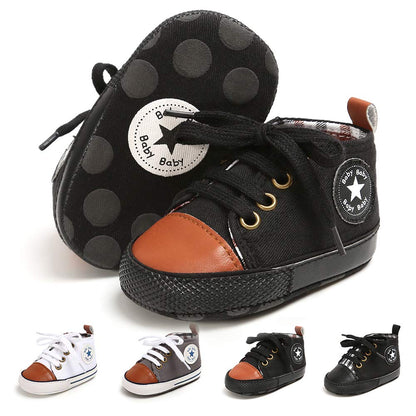 Meckior Toddler Baby Boys Girls High Tops Ankle Sneakers Soft Anti-Slip Sole PU Leather Moccasins Infant Newborn Prewalker First Walking Crib Shoes
