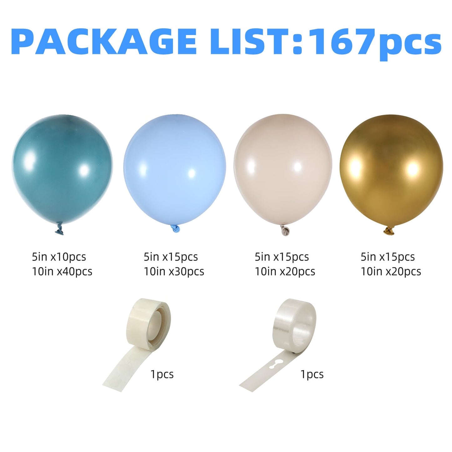 Dusty Blue Balloon Garland Kit - 137pcs Balloon Arch kit with Dusty Baby Blue, Sand White, White Balloons - Perfect for Baby Shower Wedding Boy Birthday Decoration