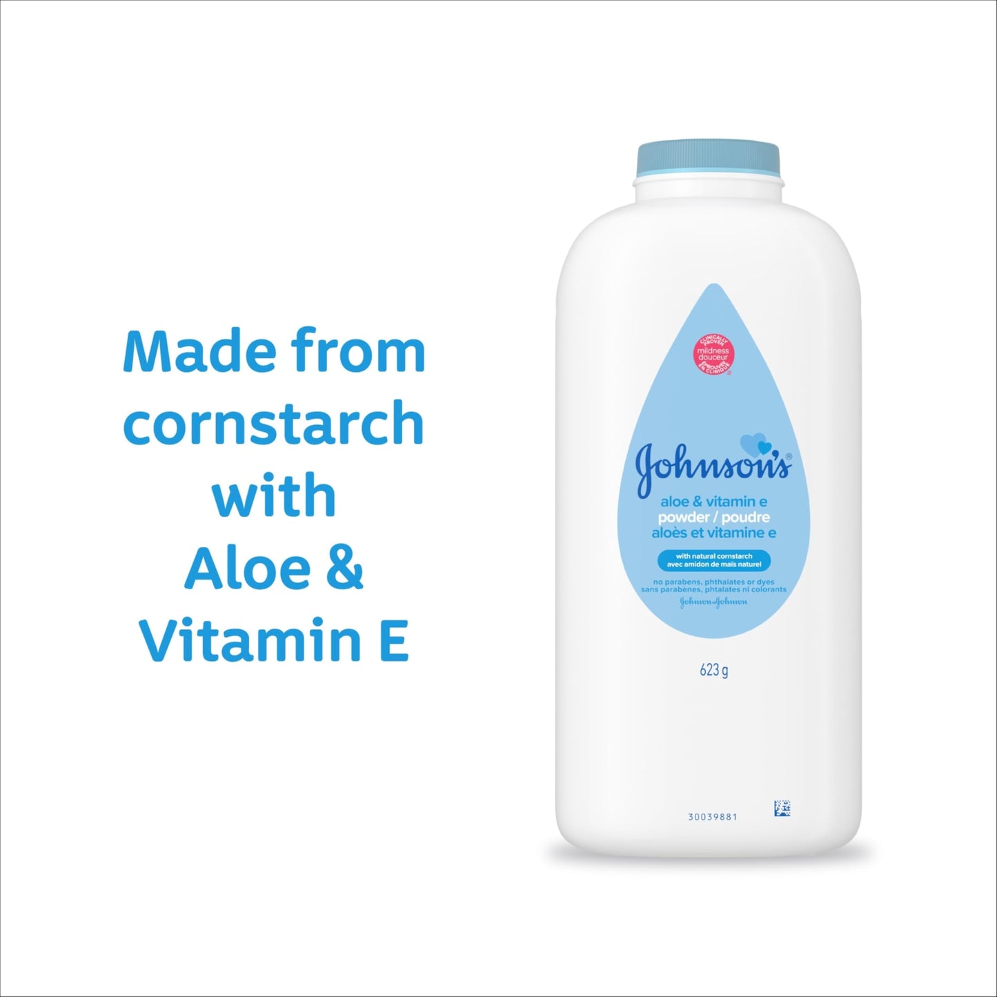 Johnson's Baby Powder, Naturally Derived Cornstarch with Aloe & Vitamin E for Delicate Skin, Hypoallergenic and Free of Parabens, Phthalates, and Dyes for Gentle Baby Skin Care, 15 oz
