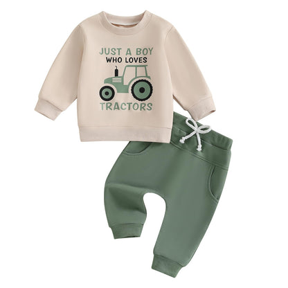 Toddler Baby Boy Fall Winter Outfits Tractor Print Long Sleeve Sweatshirt Pants Set Kids Sweatsuit Clothes