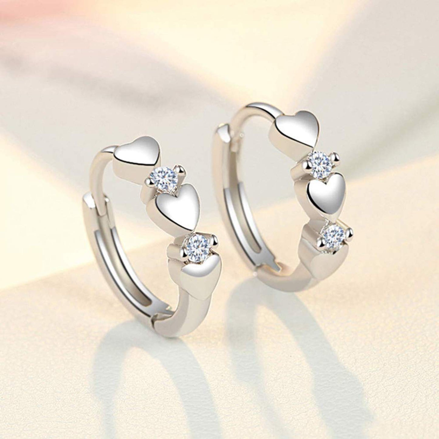 CiNily 14K White Gold Plated Small Hoop Earrings for Women Girls Heart Cubic Zirconia Hypoallergenic Earrings