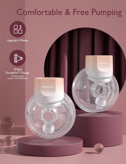 Momcozy Hands-Free Breast Pump S12 Pro, Wearable & Portable Pump with Soft DoubleFit Flange, 3 Modes | 9 Levels Double Electric Pump, Smart Display, 24mm, 2 Pack, Cozy White