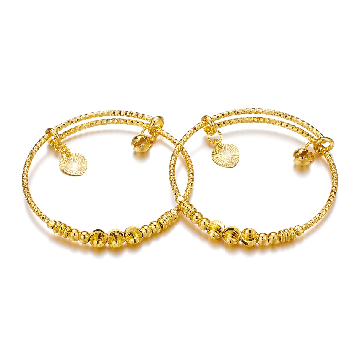 Ethlyn 2Pcs/Lot Kids Jewelry Gold Plated Adjustable Beads Bracelet Bangle Birthday Christmas Gifts for Girls 4years old