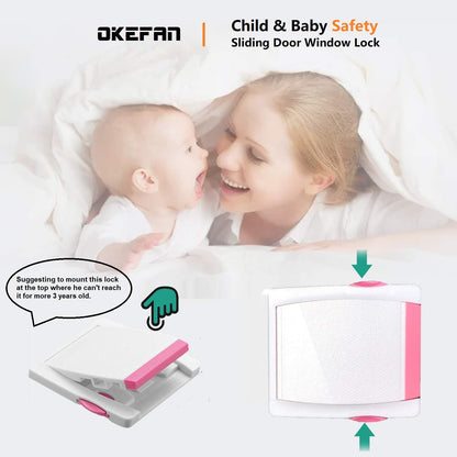 Sliding Glass Door Child Lock - OKEFAN 4 Pack Baby Safety Slide Window Locks for Kids Proof Patio Closet Doors No Drilling Tools Needed (Coffee)