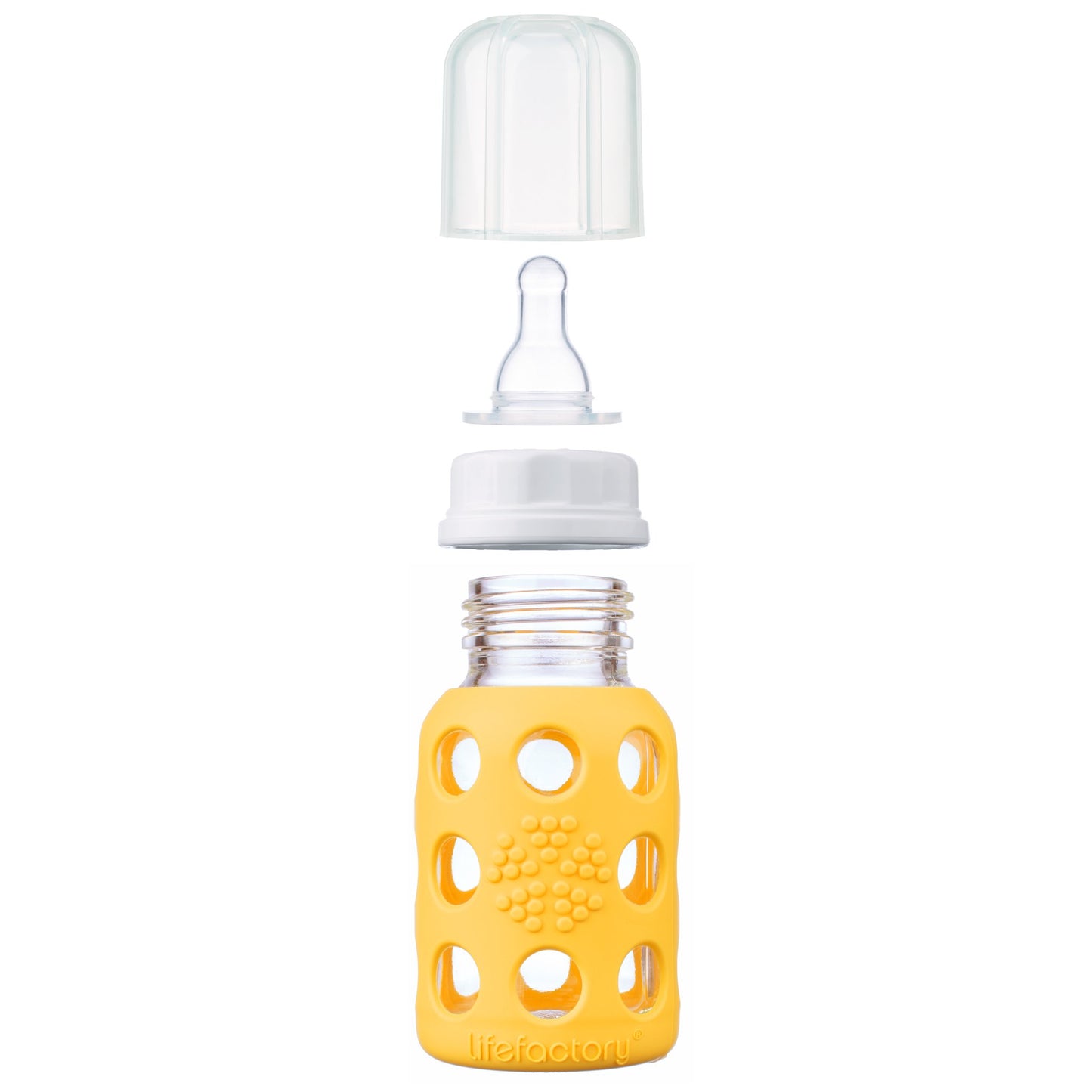 Lifefactory 4-Ounce BPA-Free Glass Baby Bottle with Protective Silicone Sleeve and Stage 1 Nipple, Lilac