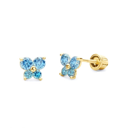 14k REAL Yellow Gold Butterfly Stud Earrings with Screw Back- 12 Different Color Available