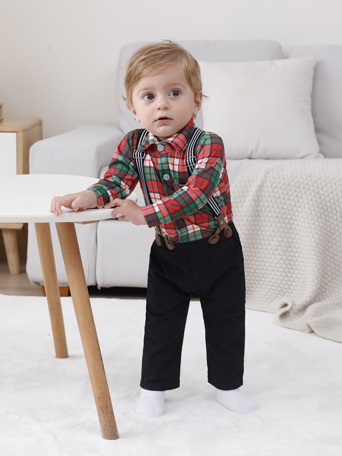 ZOEREA Baby Boy Suit 0-24M Gentleman Outfit Clothes Set Infant Long Sleeve Dress Shirt+Suspender Pants+Bowtie+Beret Hat