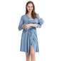 Galabloomer Maternity Robe and Baby Receiving Blanket, Matching Mommy Labor Delivery Robe and Swaddle Set Denim blue