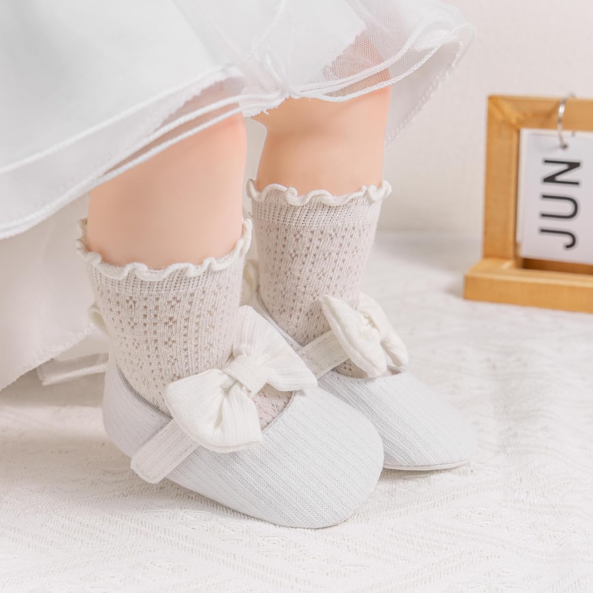 Meckior Newborn Baby Girls Dress Shoes Infant Bowknot Soft Sole Mary Jane Moccasins Baptism Christening Crib Shoes Wedding Princess Flats