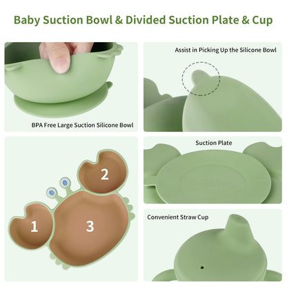 Silicone Baby Feeding Set with BPA-Free Suction Plates, Bowl, Silicone Bibs, Sippy Cup, 2 Set Forks and Spoons for Babies 8PCS Baby Led Weaning Supplies Self Feeding Utensils for Toddlers Kids (Pink)