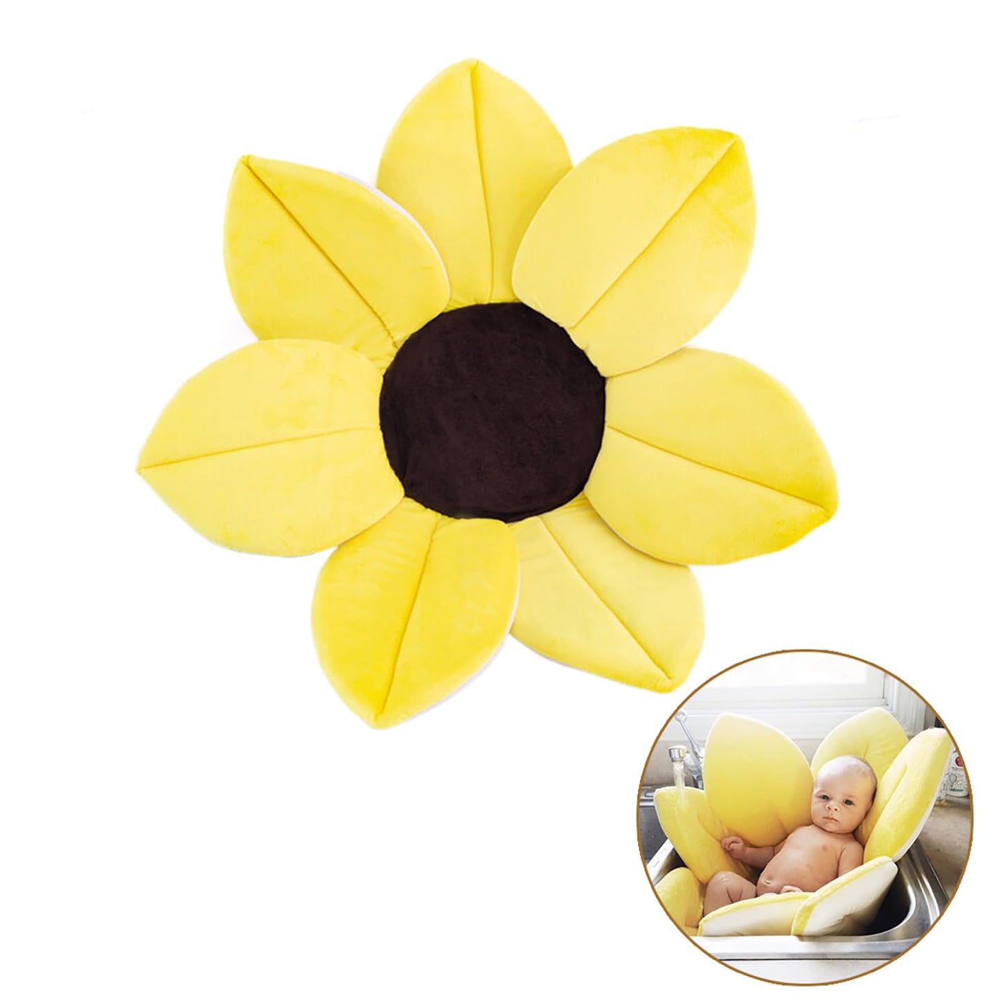 70cm Sunflower Baby Bath Head Support Original Baby Bath Seat Soft Plush Sponge for Shower Room Baby Blooming Bath Mat Flower Bathtub Newborn Foldable Four Petal Flower Shower Cushion