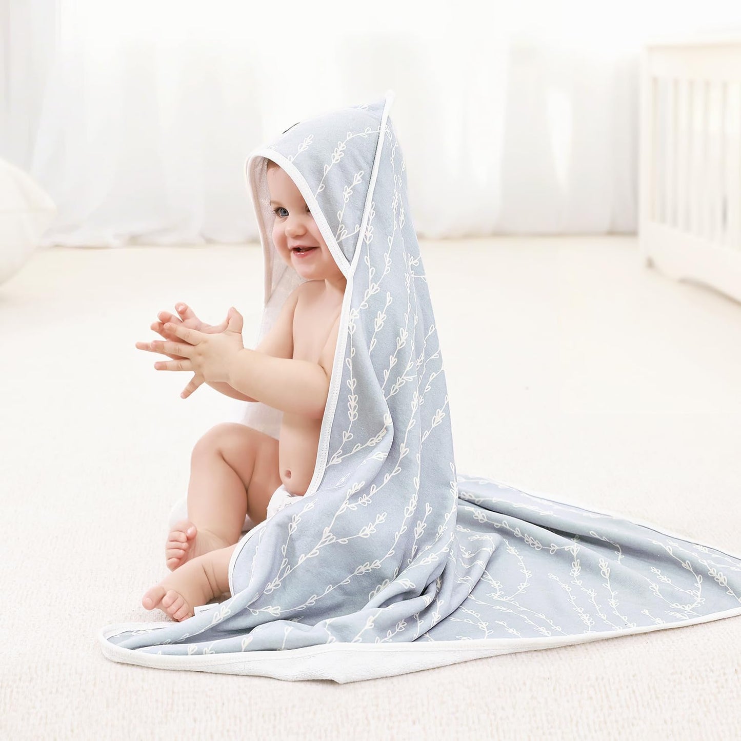 GRSSDER Baby Hooded Towel 2 Pack for Newborn, Super Soft Bath Towels with Original Design, Ultra Absorbent Knit Terry, Large Toddler Towels with Hood for Girls, Shower Gifts for Infant, 34"x 34"