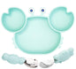 Silicone Suction Plate for Toddlers with Fork Spoon Set - Self Feeding Training Divided Plate Dish and Bowl for Baby and Toddler, Fits for Most Highchairs Trays (Cyan)