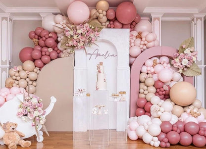Dusty Pink Balloon Arch Kit Double Stuffed Blush Rose Nude Brown Balloon Garland 112pcs Matte Pastel Neutral Balloons for Boho Bridal Shower Baby Shower Birthday Theme Party Decoration