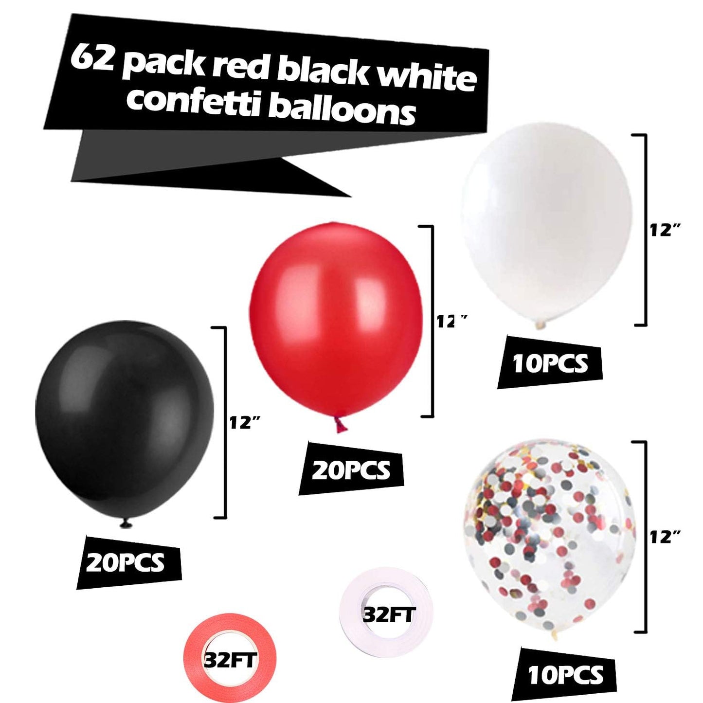 OuMuaMua 62Pcs Pink Gold Confetti Latex Balloons Kit, 12 Inch Pink White Gold Helium Balloons Party Supplies for Confession Proposal Wedding Girl Birthday Baby Shower Party Decoration