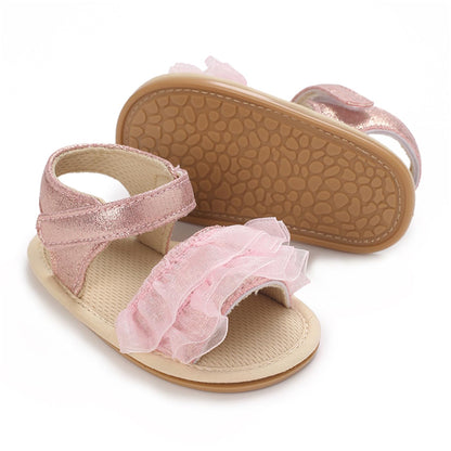 Timatego Infant Baby Girls Summer Sandals Anti-Slip Soft Sole with Flower Toddler First Walkers Crib Dress Shoes