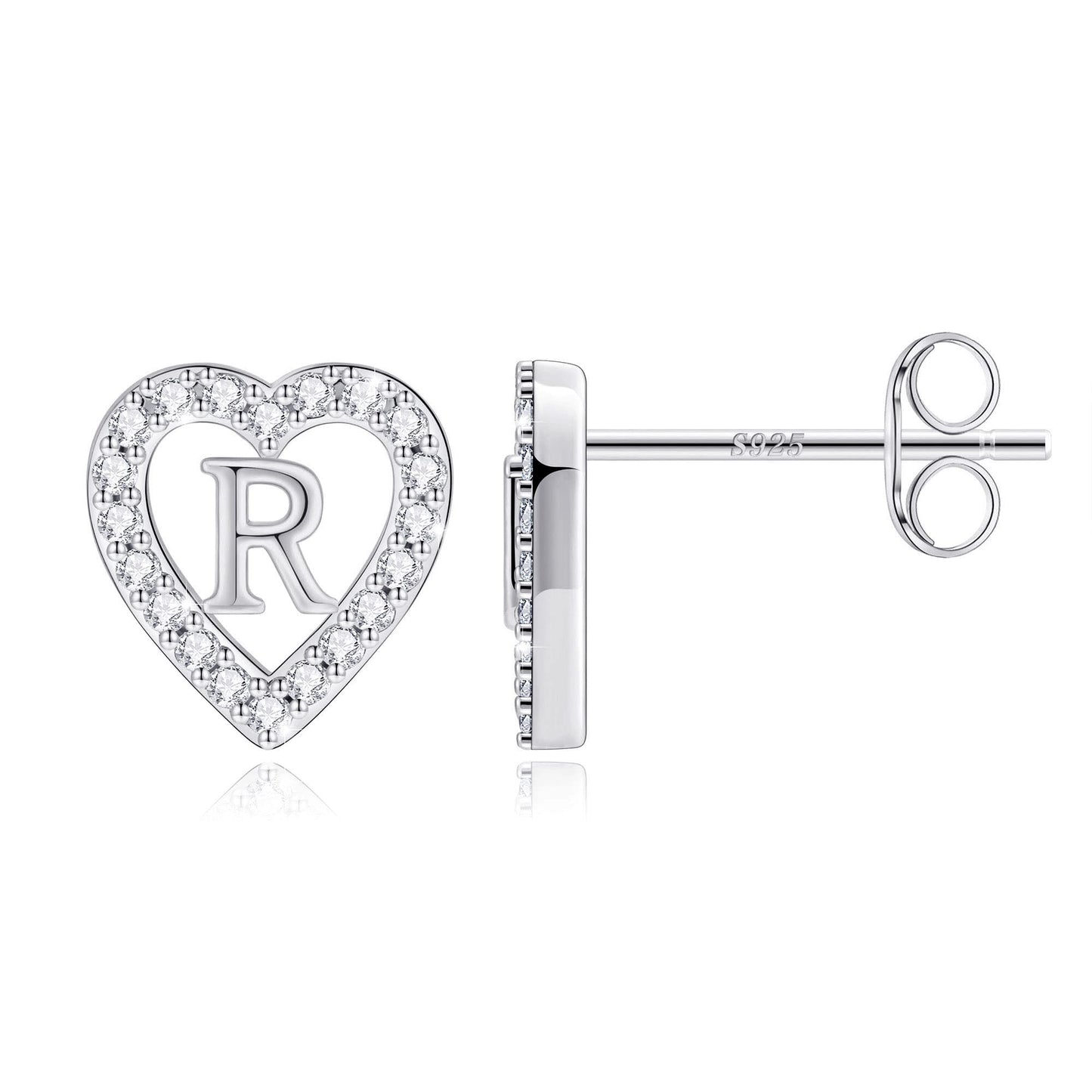 Anoup Heart Initial Stud Earrings - Gifts for Girls, Sterling Silver Post 14K Gold Plated All Over Hypoallergenic | CZ Simulated Diamond Stud Earrings | Birthday Gifts for Kids Toddlers Daughter