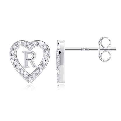 Anoup Heart Initial Stud Earrings - Gifts for Girls, Sterling Silver Post 14K Gold Plated All Over Hypoallergenic | CZ Simulated Diamond Stud Earrings | Birthday Gifts for Kids Toddlers Daughter
