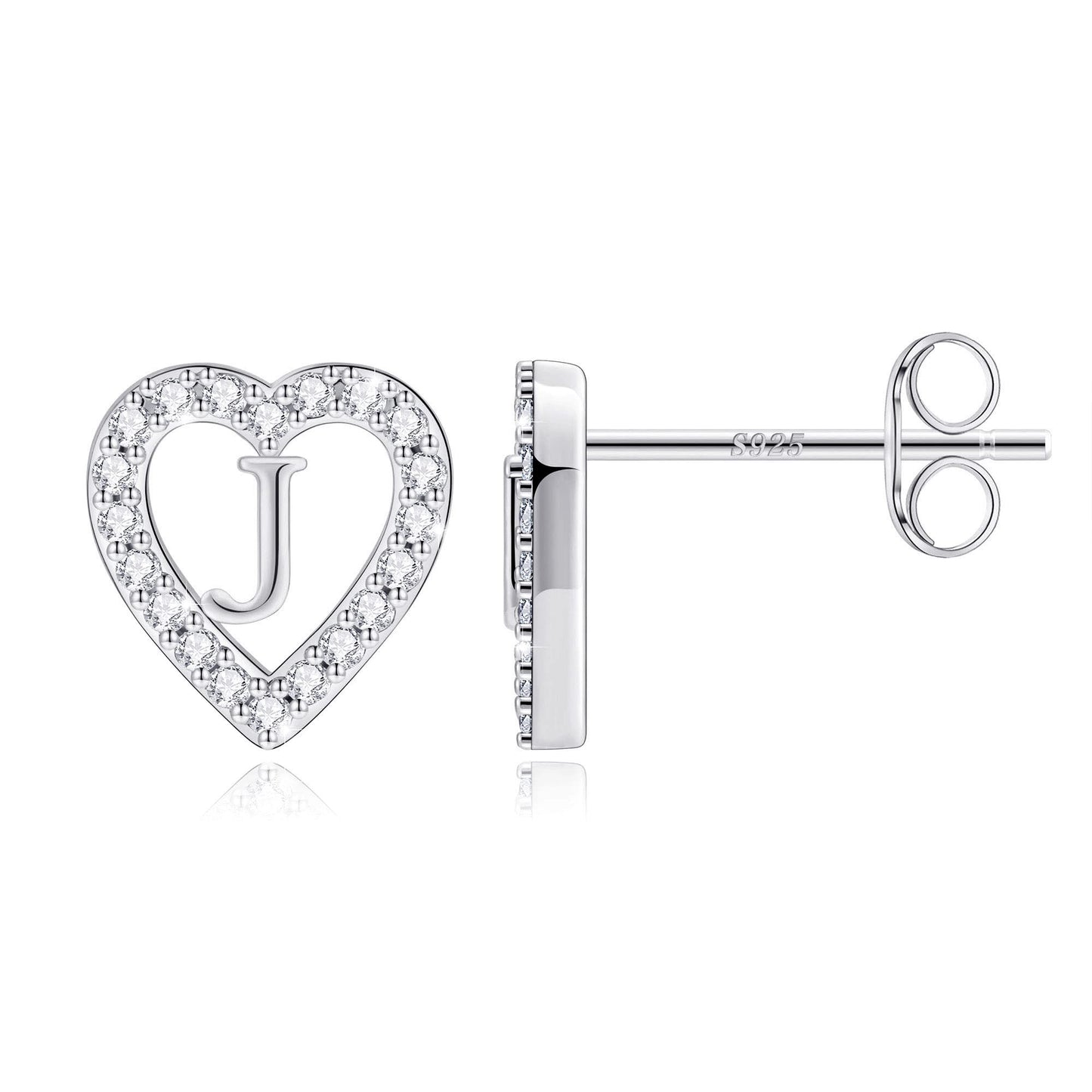 Anoup Heart Initial Stud Earrings - Gifts for Girls, Sterling Silver Post 14K Gold Plated All Over Hypoallergenic | CZ Simulated Diamond Stud Earrings | Birthday Gifts for Kids Toddlers Daughter