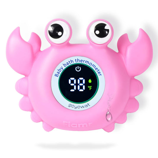 Baby Bath Thermometer with LED Display, Floating Crab Toy – 2-in-1 Water Safety Sensor for Infants, Color-Coded Alerts (Hot/Cold), Bath Tub Temperature Monitor, Cute Floating Bath Toy, Nursery