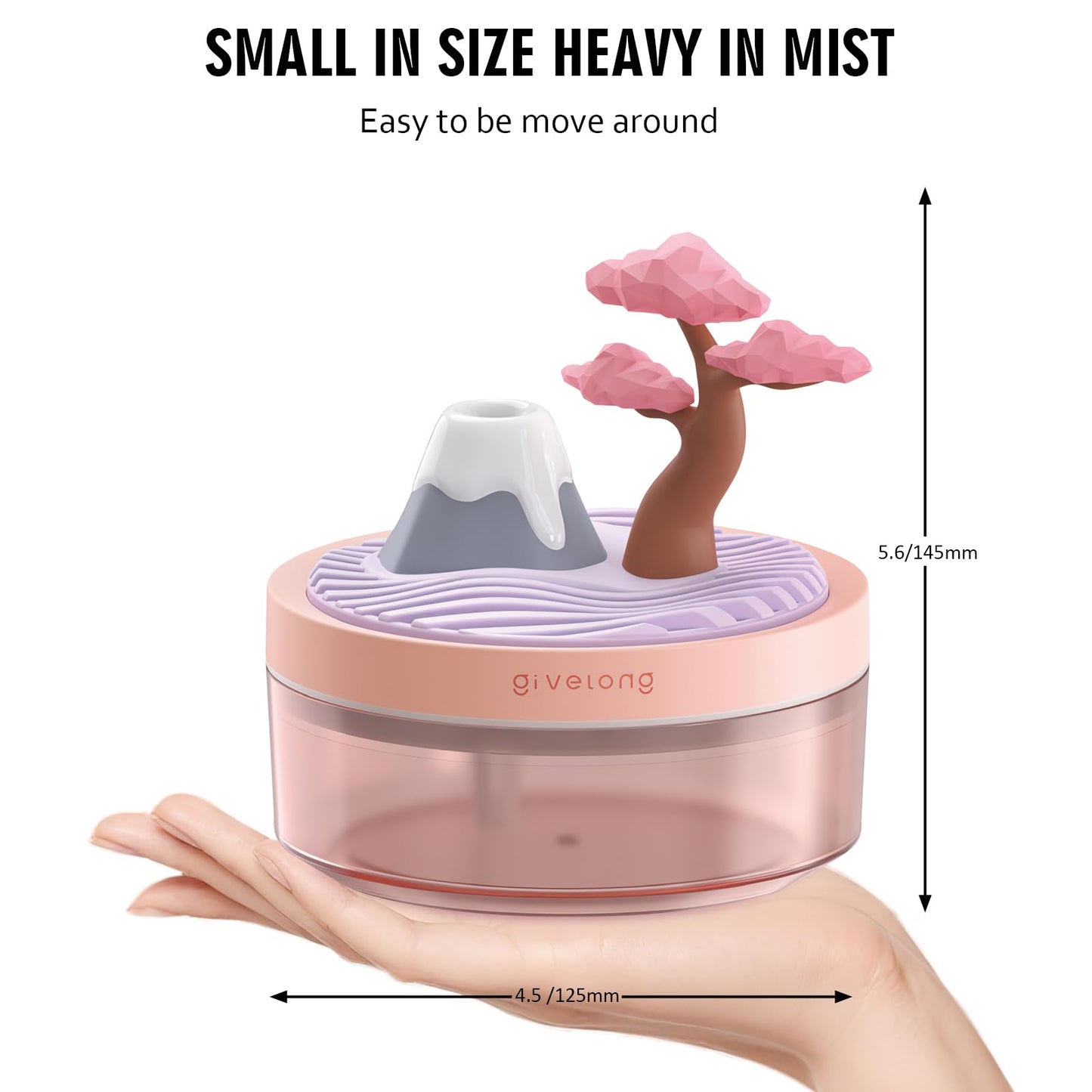Mini Portable Desktop Humidifiers for Bedroom,Small Humidifier with Cherry Tree,Quiet,Cool Mist, Auto Off,7 Colors Night Light,320ml Air Humidifier Home Office Travel(PINK)