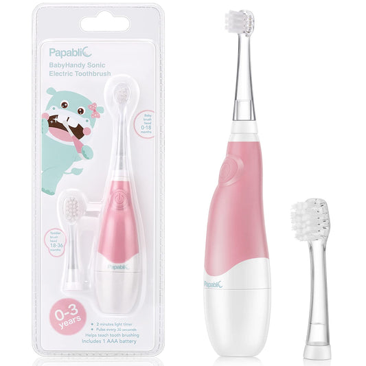 Papablic BabyHandy 2-Stage Baby Sonic Electric Toothbrush for Babies and Toddlers Ages 0-3 Years