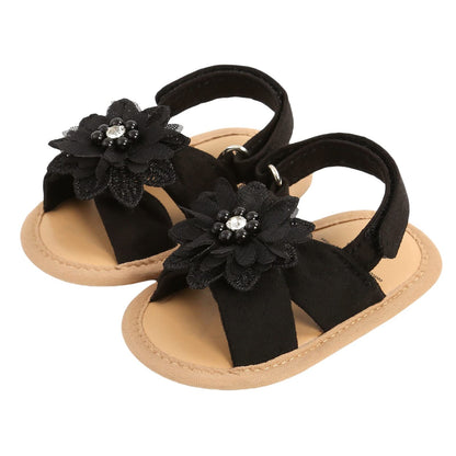 Baby Girls Princess Sandals, Big Rhinestone Flower Open Totes Anti-Skid Soft Sole Walking Shoes, Ankle Stick-On Summer Foot Wear