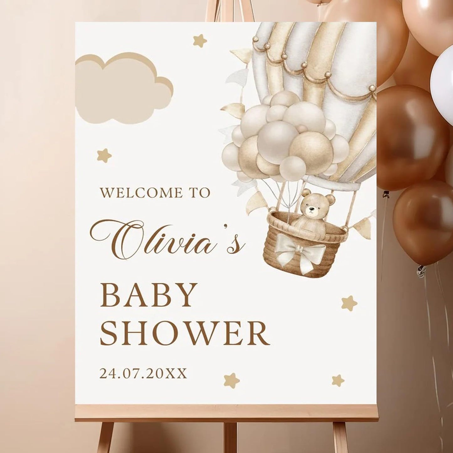 Personalized We Can Bearly Wait Baby Shower Welcome Sign, Welcome to Baby Shower Sign - Teddy Bear & Balloon Theme Décor #5