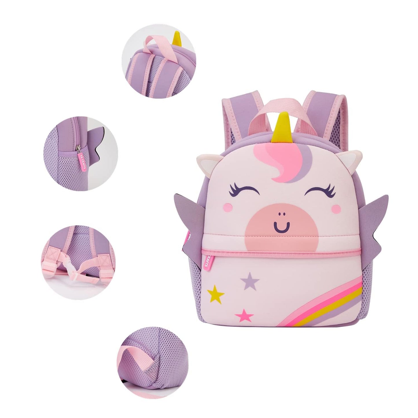 KK CRAFTS Preschool Toddler Backpack with Leash, 3D Cute Cartoon Neoprene Animal Schoolbag for Kids Boys Girls(Pink Dinosaur)