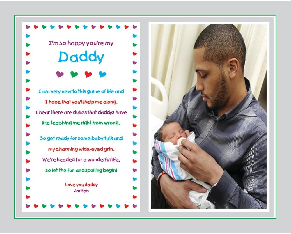 Daddy Gift from Newborn, New Dad Sweet Poem for His Birthday or Father's Day from Son, Daughter or Twins, 8x10 Inch Print Personalized with Name and Photo