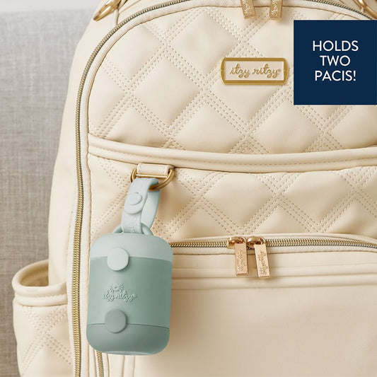 Itzy Ritzy Pacifier Holder - Dual-Sided Pacifier Case with Strap to Keep Clean & Dirty Pacifiers Separate, Paci Holder for Diaper Bag & Stroller (Pacifiers Not Included), Sage