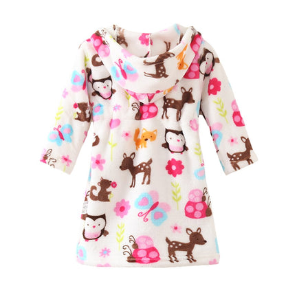 YOLIA Boys Girls Robes Kids Hooded Sleepwear Soft Fleece Bathrobes Cute Housecoat Gowns