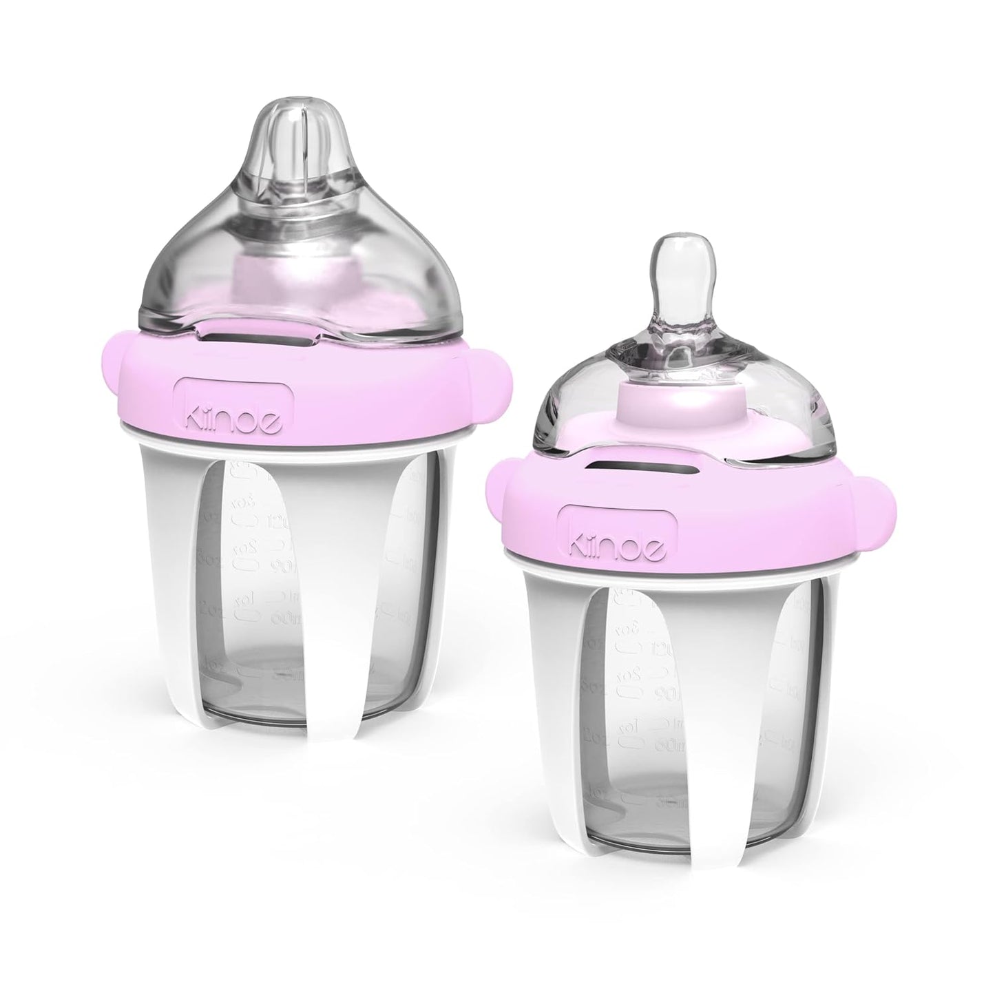 Kiinde Active Latch Silicone Baby Bottle, Anti Colic, Leak Proof, Easy to Clean, Includes 2 Medium Flow Active Latch Nipples with Covers, 4 Ounce, 2 Count, Pink