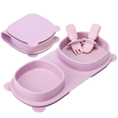 Silicone Foldable Novelty Dinner Plates,Baby Plates Travel Essential with Forks and Spoons,Microwave & Dishwasher SafeWatermelon