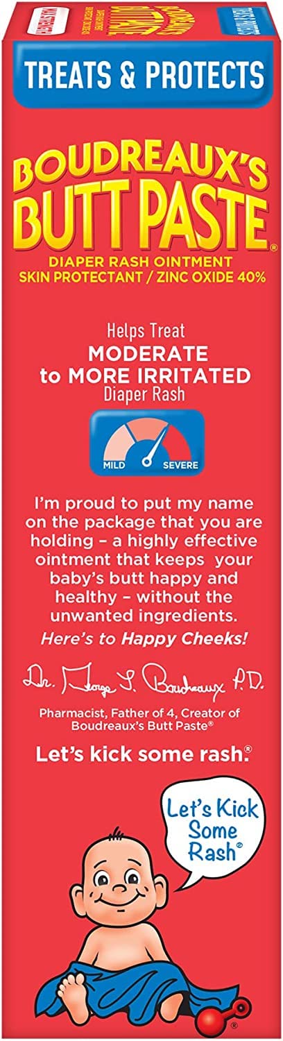 Boudreaux's Butt Paste Maximum Strength Diaper Rash Cream, Ointment for Baby, 4 oz Tube