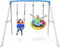 Trekassy Swing Sets for Backyard, 440lbs Heavy Duty A-Frame Metal Swing Stand with 1 Saucer Swing and 1 Toddler Swing, Outdoor Kids Play Equipment for Playground, Playset