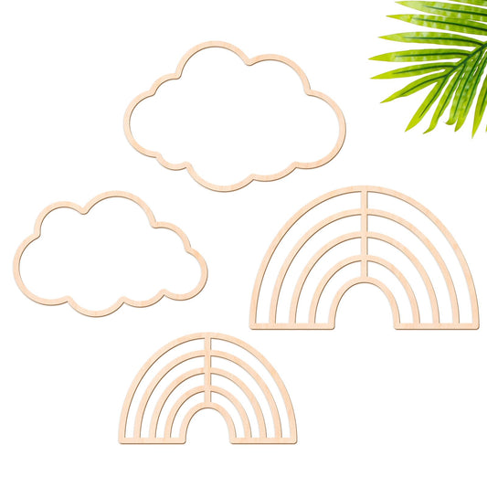 Kathfly4 Pieces Boho Nursery Cloud Star Wall Decor Wooden Babyroom Moon Rattan Wall Decor Wooden Rainbow for Children Baby Kids Boys Girls Bedroom Nursery Pendant(Cloud Moon Star)