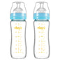 Matyz 8 Ounce Glass Baby Feeding Bottle With Nipple - Light and Slim, Easy to Hold and Clean - Food Grade Borosilicate Glass, Wide Neck for Breastmilk Feeding, No BPA (Pink Lids)