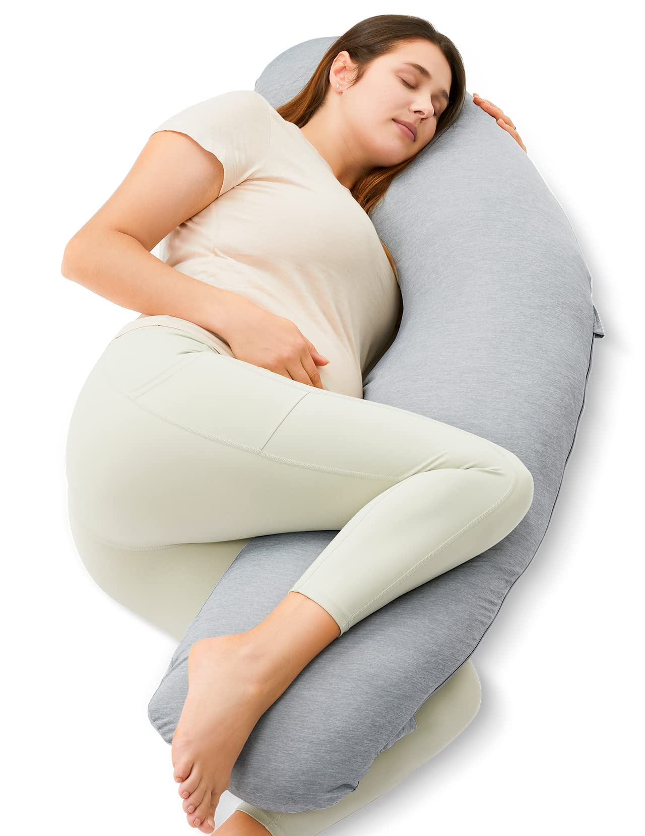Momcozy Pregnancy Pillows for Side Sleeping, J Shaped Maternity Body Pillow for Pregnancy, Soft Pregnancy Pillow for Head Neck Belly Support, Blue