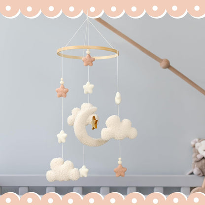 Crib Mobile for Boys Girls, Cute Stars Moon Cloud Boho Gender Neutral Hand-Crocheted Mobile for Baby Nursery Ceiling Mount Unisex
