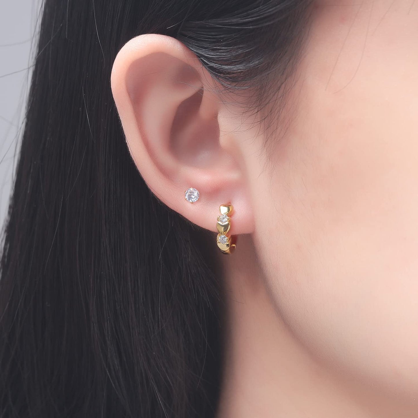CiNily 14K White Gold Plated Small Hoop Earrings for Women Girls Heart Cubic Zirconia Hypoallergenic Earrings