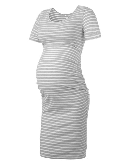 Peauty Everyday Essentials Maternity Bodycon Dress Side Ruch & Short Sleeve Dress for Baby Shower Daily (S-2XL)