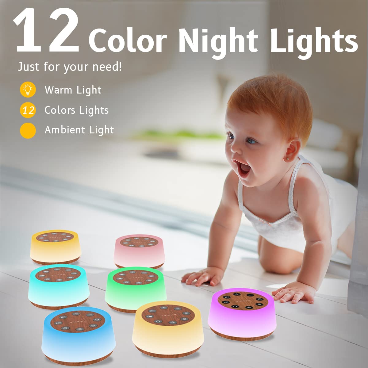 ColorsNoise Sound Machine and White Noise Machine with 30 Soothing Sounds with 12 Colors Baby Night Light with Memory Function (Black)