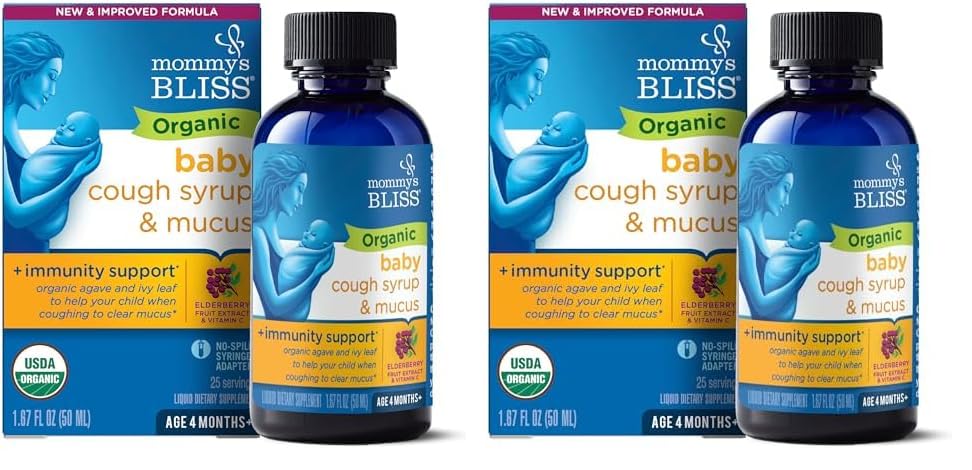 Mommy's Bliss Organic Baby Cough Syrup and Mucus + Immunity Support, Contains Organic Agave and Ivy Leaf, Made for Babies 4 month+, 1.67 Fluid Ounces