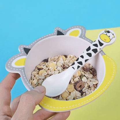 Bamboo Kids Dinnerware Set 5 Pcs Includes Plate Bowl Cup Fork Spoon Perfect for Kids BPA-Free (Little Dinosaur)