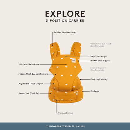 Baby Tula Explore Linen Baby Carrier 7 – 45 lb, Adjustable Newborn to Toddler Carrier, Multiple Ergonomic Positions Front and Back, Breathable and [Natural – Explore + Linen, Ash