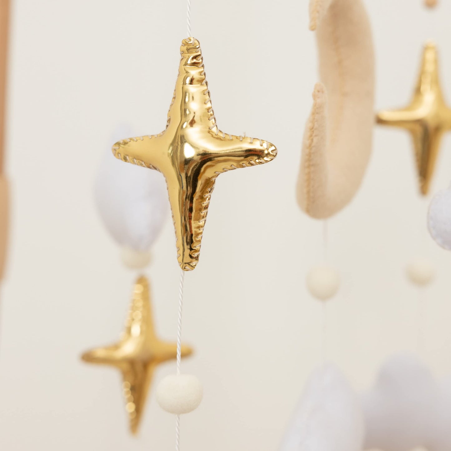 Baby Mobile for Crib - Handmade Modern Boho Baby Mobiles for Bassinet Felt Nursery Mobile Gender Neutral - Gold Moon and Stars - Girl Cribs Decorations